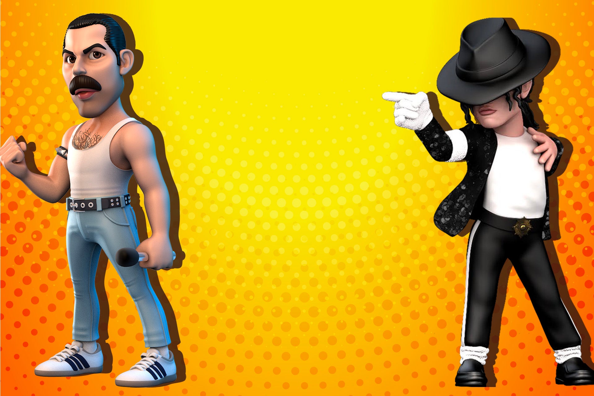 Figure collezionabili Minix Legends: miniature di personaggi iconici su sfondo giallo