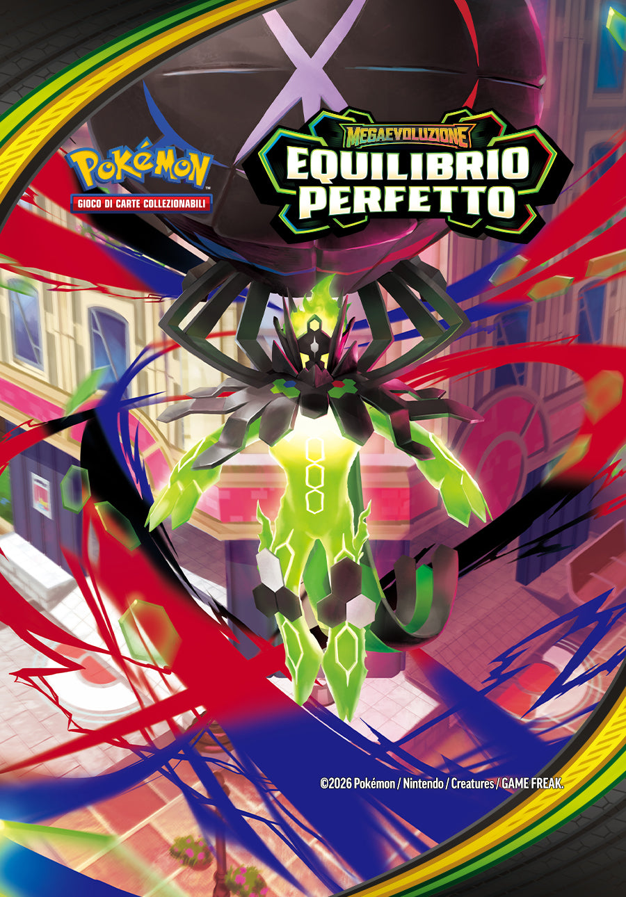 Scopri le novità Pokémon: banner con Mega Rayquaza del set Megaevoluzione Equilibrio Perfetto