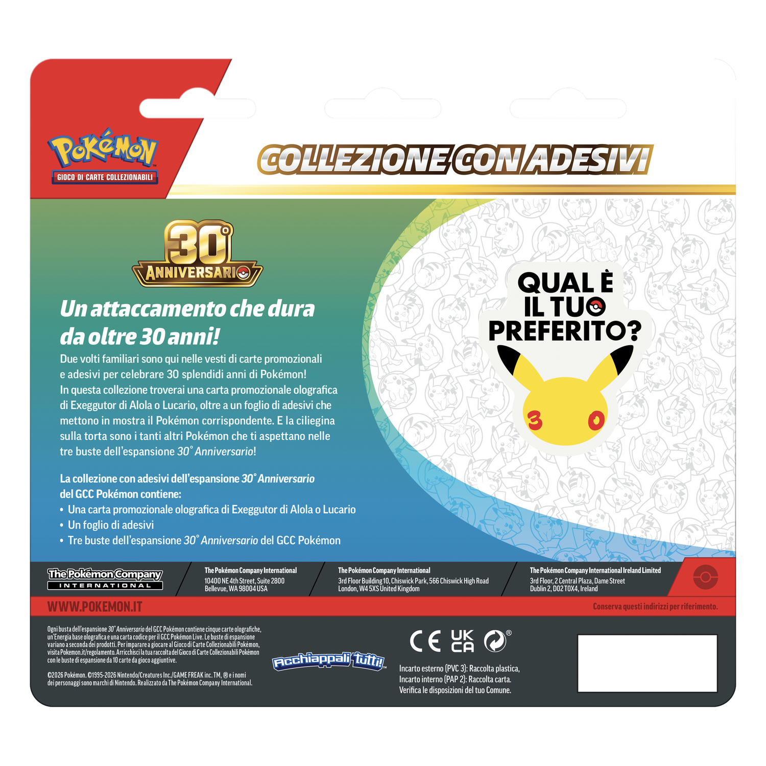 30esimo Anniversario Collezione con Adesivi Exeggutor di Alola Blister 3 Buste (IT)
