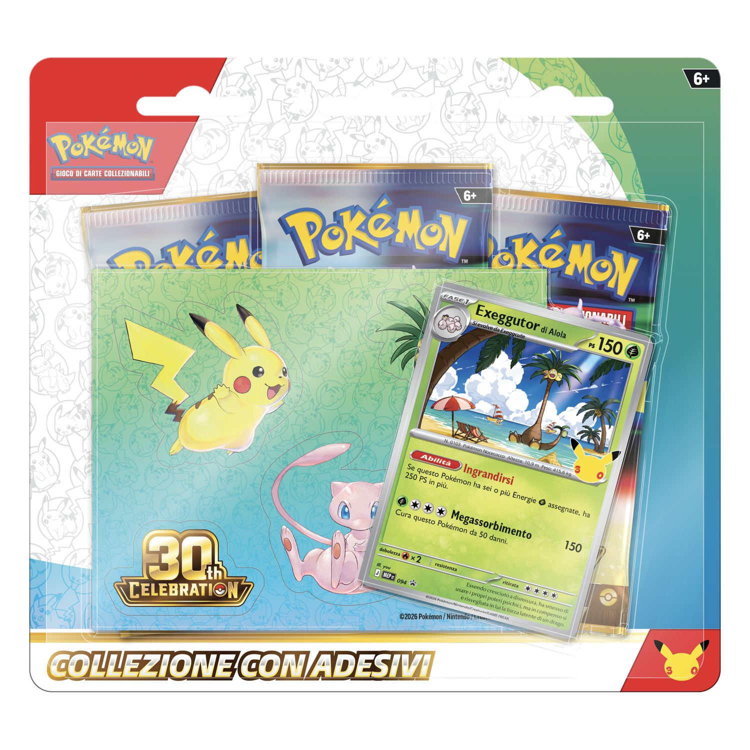 30esimo Anniversario Collezione con Adesivi Exeggutor di Alola Blister 3 Buste (IT)