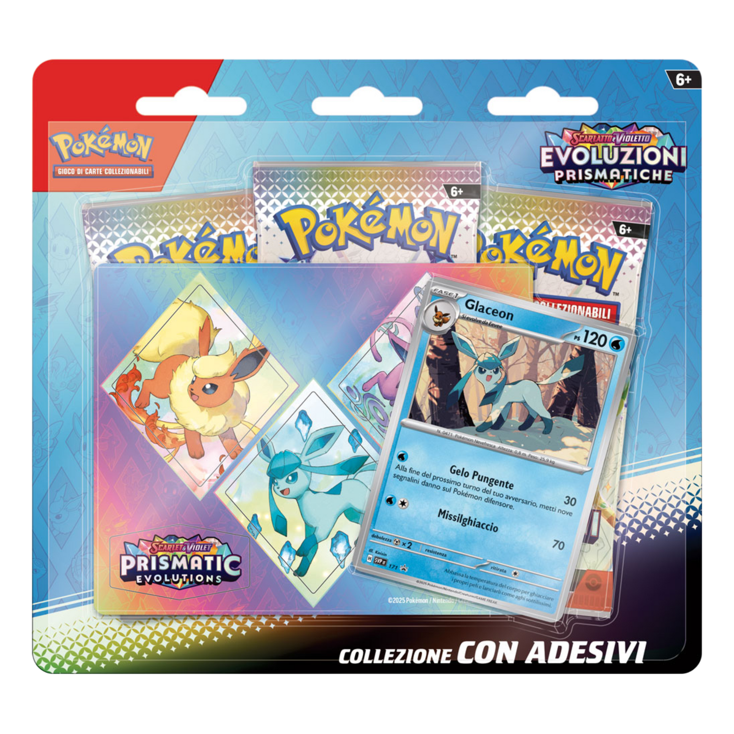 Scarlatto e Violetto Evoluzioni Prismatiche PRE Collezione con Adesivi Glaceon Blister 3 Buste (IT)
