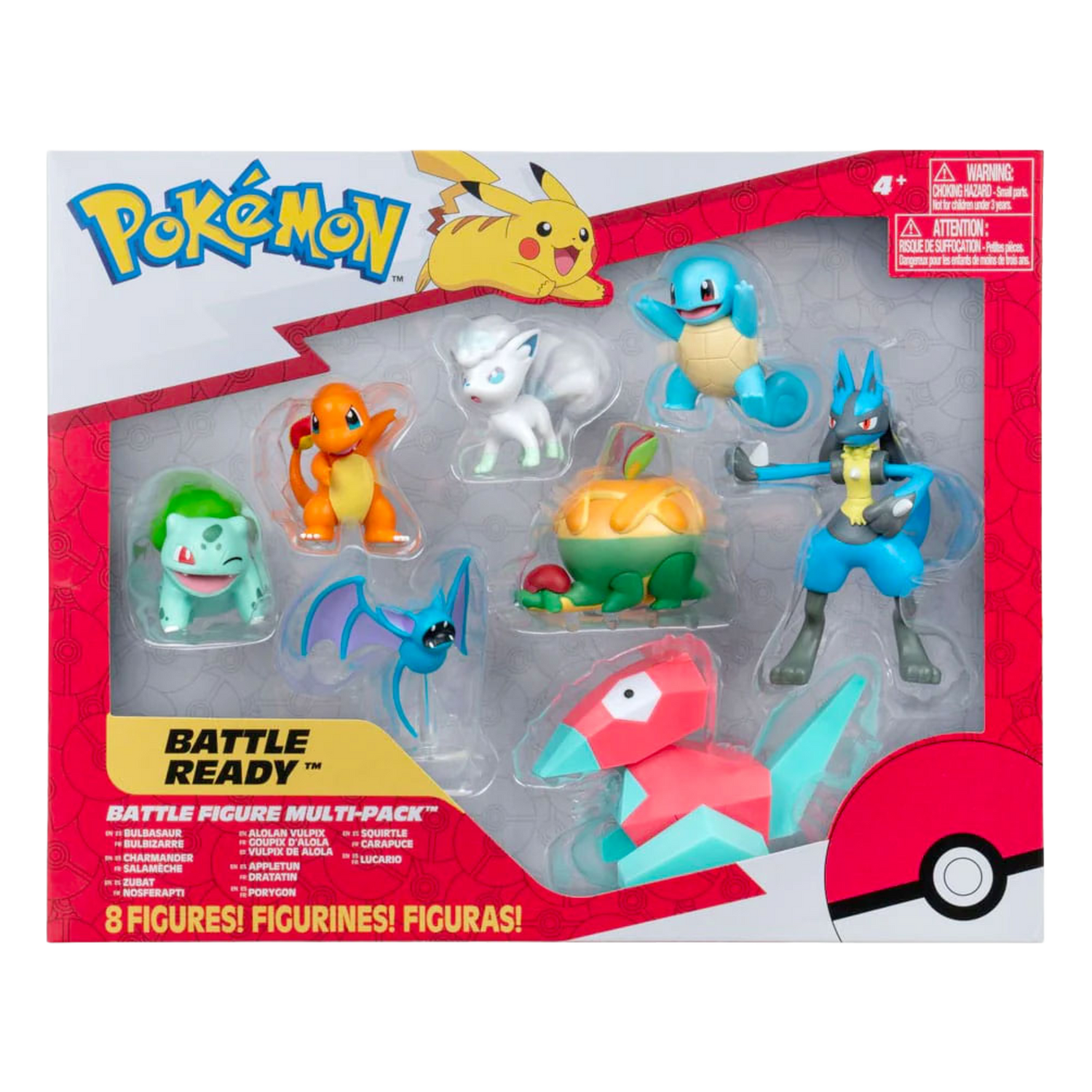 Battle Figure Multi-Pack Bulbasaur, Charmander, Squirtle, Zubat, Alolan Vulpix, Appletun, Porygon & Lucario (IT)