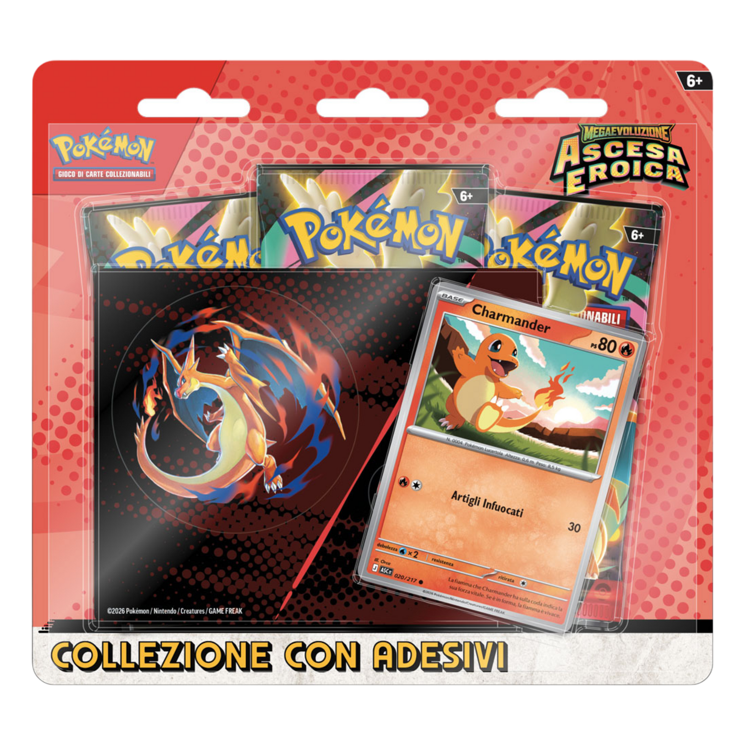 Megaevoluzione Ascesa Eroica ASC Collezione con Adesivi Charmander Blister 3 Buste (IT)