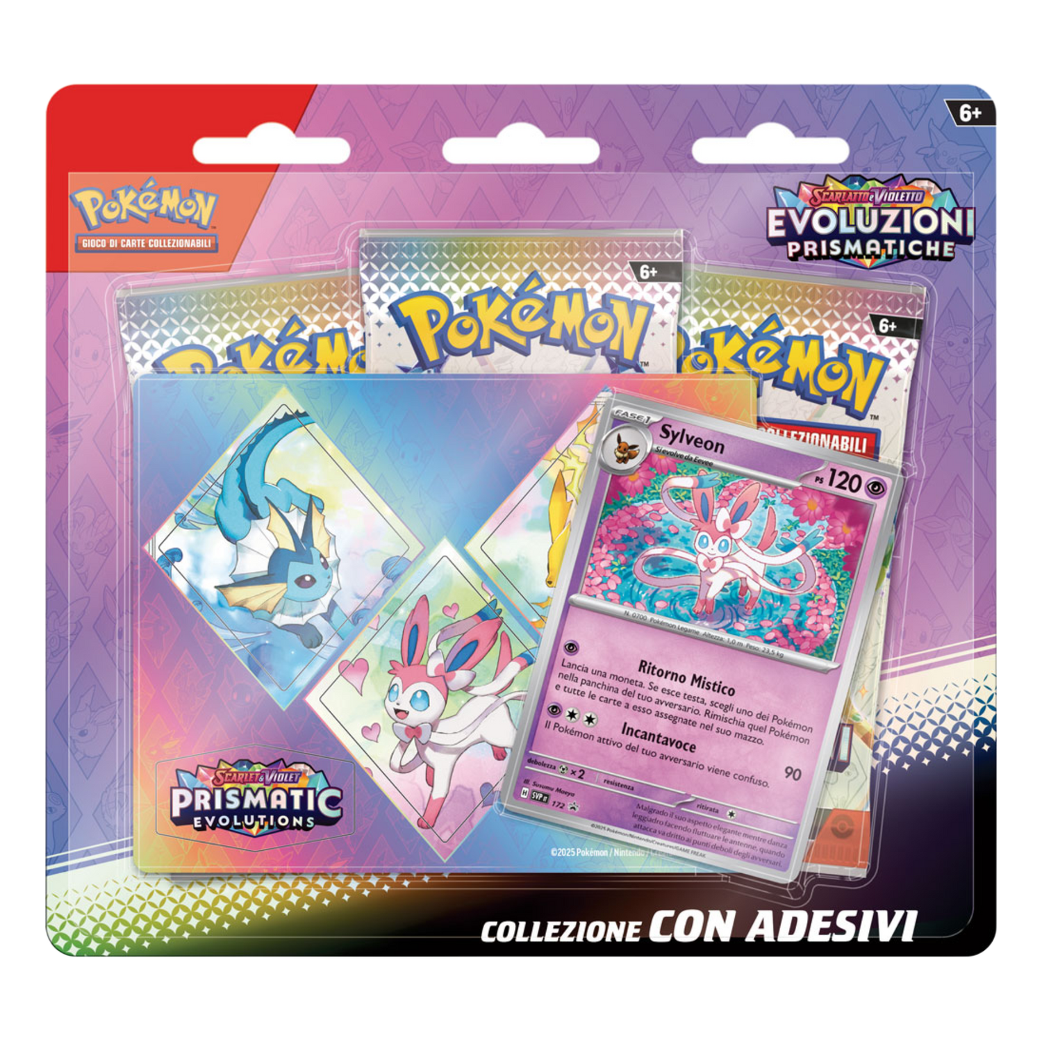 Scarlatto e Violetto Evoluzioni Prismatiche PRE Collezione con Adesivi Sylveon Blister 3 Buste (IT)