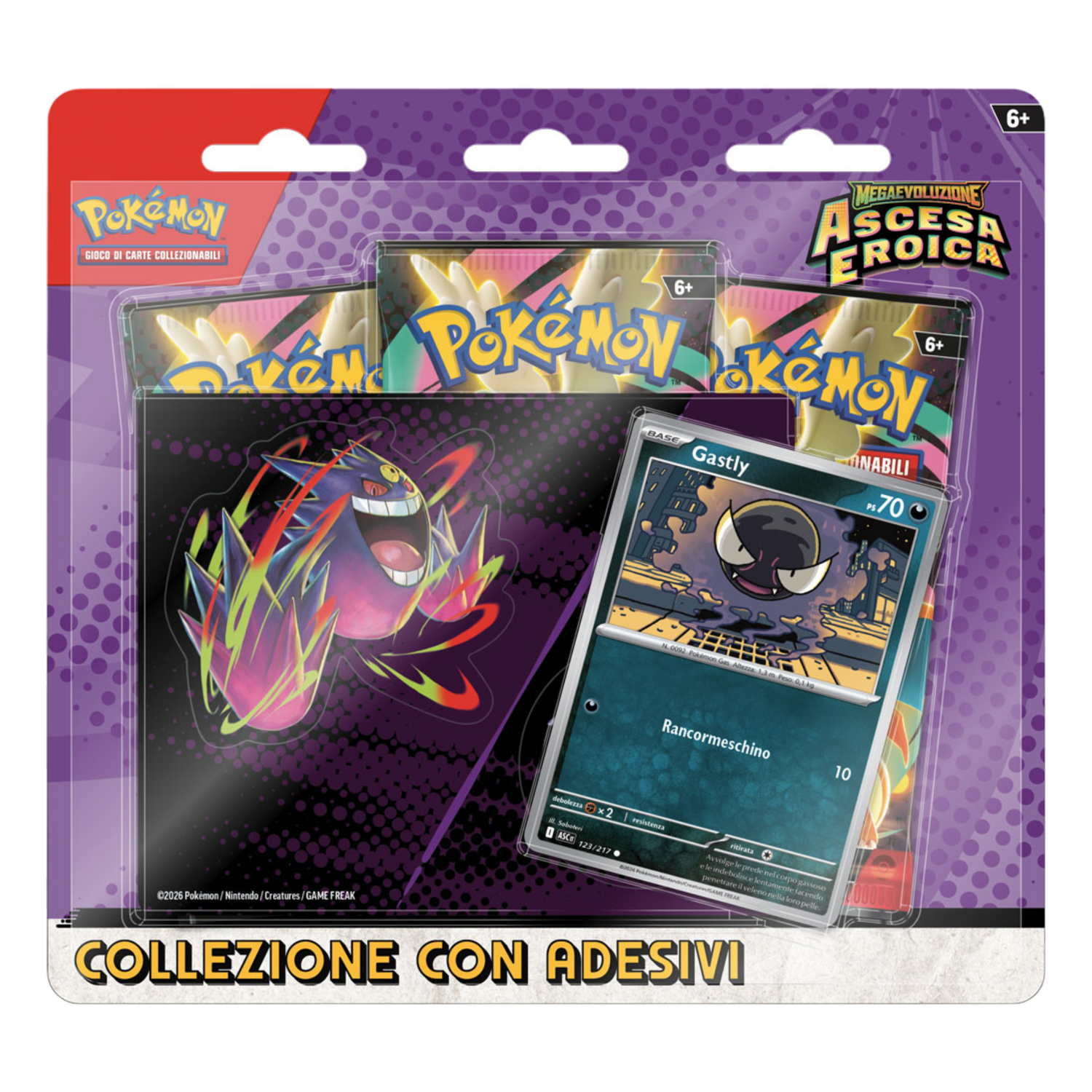 Megaevoluzione Ascesa Eroica ASC Collezione con Adesivi Gastly Blister 3 Buste (IT)
