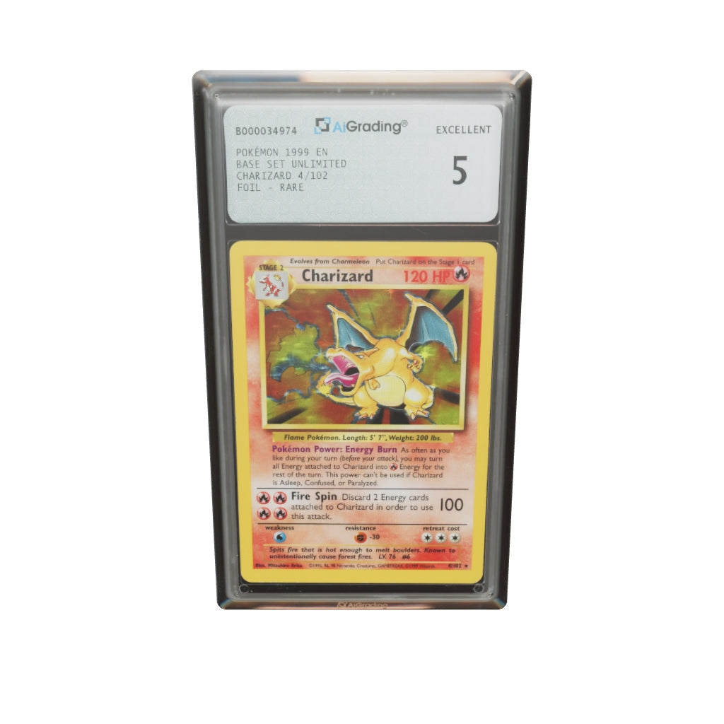 Original Base Set BS 4 / 102 Charizard rare foil Unlimited (EN) / AIG 5